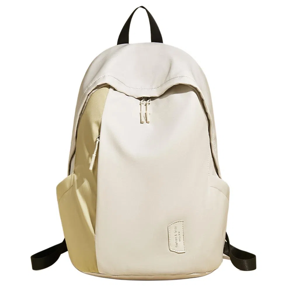 老人头 简约时尚潮流通勤高级感短途旅行出行背包大学上课 织物 双肩包 男女同款情侣款 杏色