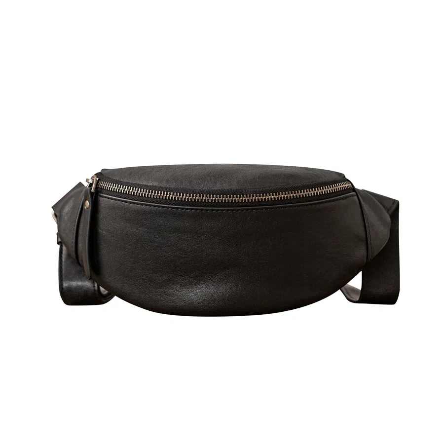 Houbu Casual Leather Waist Bag Small Black