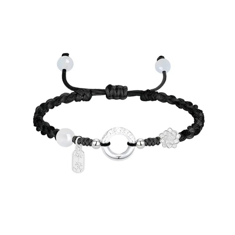 【999足银】 凤祥囍事 老凤祥 莲花喜乐平安扣 好运莲莲 新中式平安喜乐轻奢精致小众简约设计 甜蜜饰爱礼盒#好运 纯银 手绳 男女同款情侣款