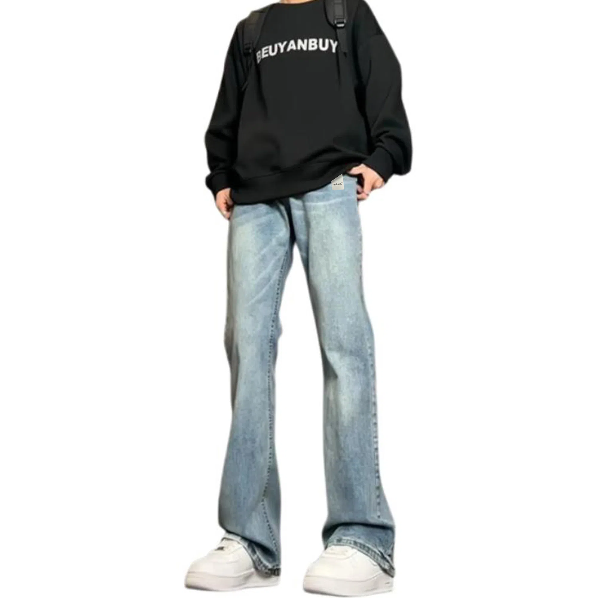 物质公式 美式复古做旧水洗高街基础宽松百搭透气休闲高腰牛仔裤 男女同款 黑色