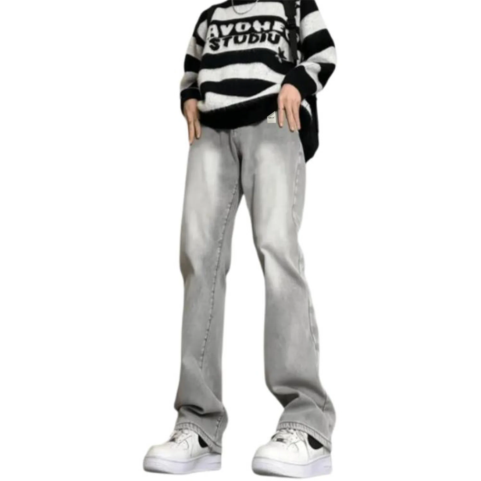 物质公式 美式复古做旧水洗高街基础宽松百搭透气休闲高腰牛仔裤 男女同款 黑色