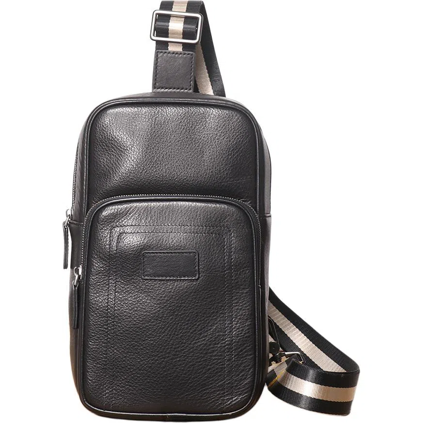 日韩风真皮百搭 头层牛皮 胸包 常规 男款 黑色