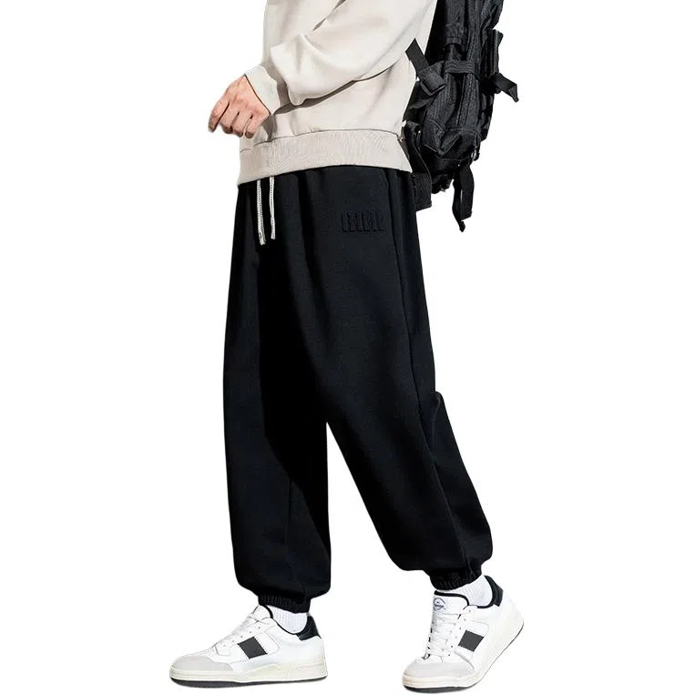 顶峰保罗 美式复古宽松舒适百搭直筒束脚九分裤无性别主义潮牌字母高街设计感运动休闲裤 男女同款