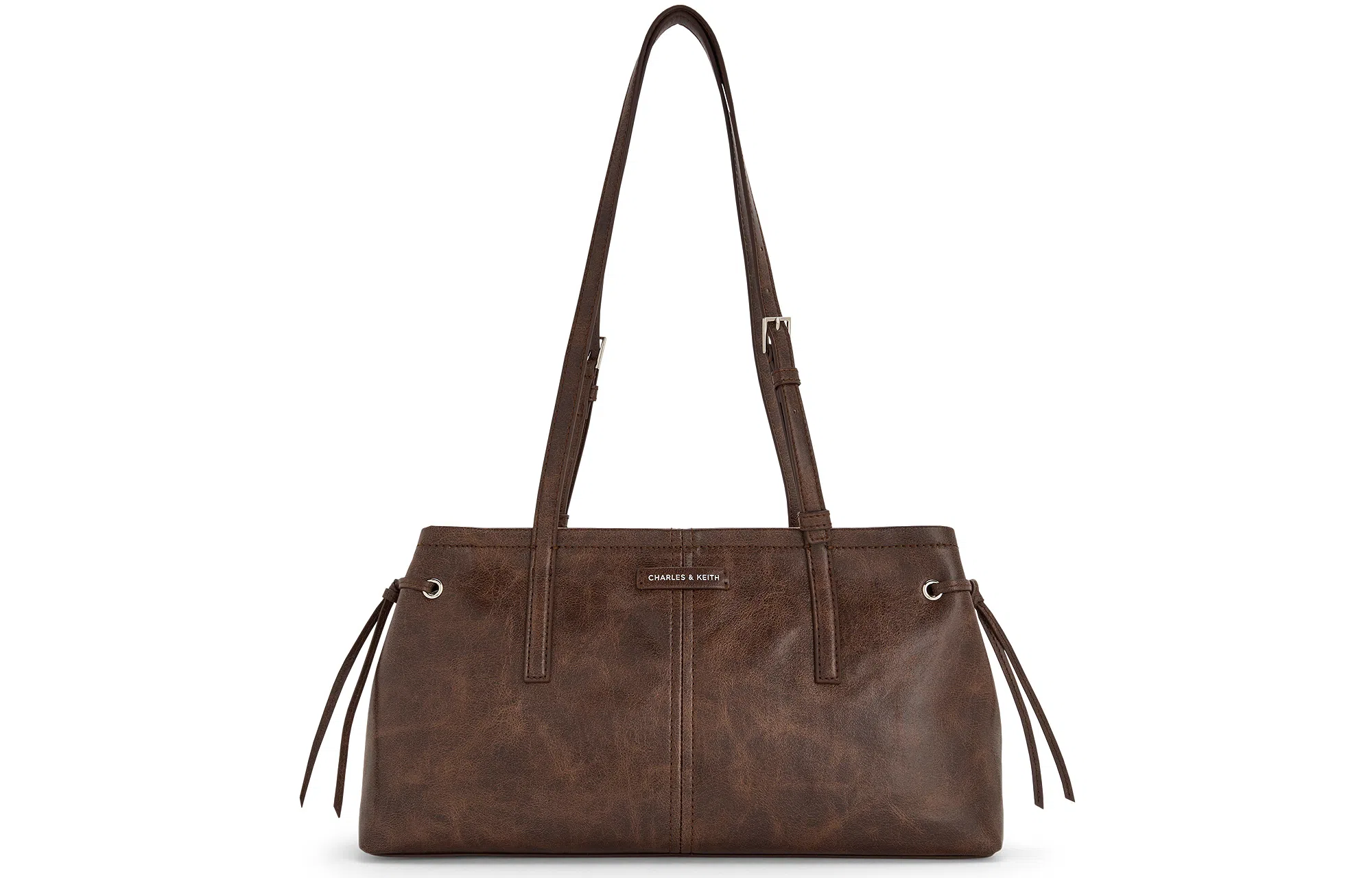 CHARLES&KEITH Distressed Coffee Knot Shoulder Bag Medium