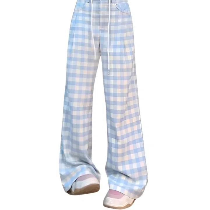 左岸 格子宽松薄款高腰阔腿休闲裤 女款