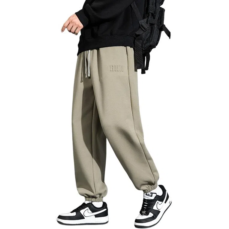 顶峰保罗 美式复古宽松舒适百搭直筒束脚九分裤无性别主义潮牌字母高街设计感运动休闲裤 男女同款