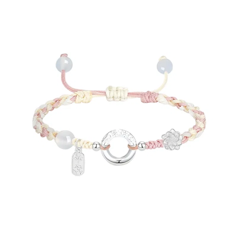 【999足银】 凤祥囍事 老凤祥 莲花喜乐平安扣 好运莲莲 新中式平安喜乐轻奢精致小众简约设计 甜蜜饰爱礼盒#好运 纯银 手绳 男女同款情侣款