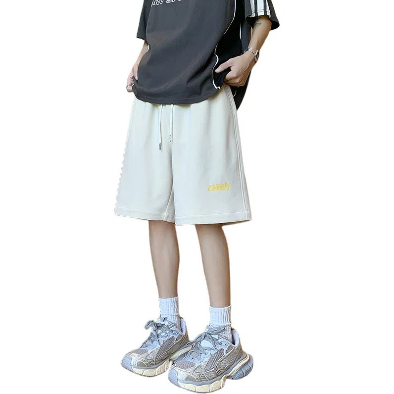 顶峰保罗 纯色简约百搭字母印花直筒五分裤美式复古潮牌宽松小众高街痞帅舒适休闲短裤 男女同款