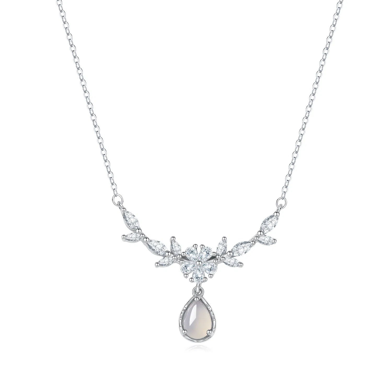 【999银】 凤祥囍事 紫藤花四叶草闪耀水滴 时尚小众新中式 清冷高级设计极简百搭显气质优雅时髦贵气感 #好运 玉髓 项链 女款