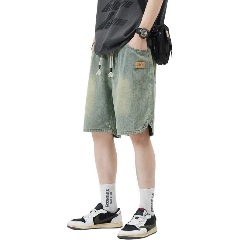 顶峰保罗 星空纹水洗撞色直筒五分裤美式复古薄款潮牌宽松舒适小众百搭休闲阔腿牛仔短裤 男女同款