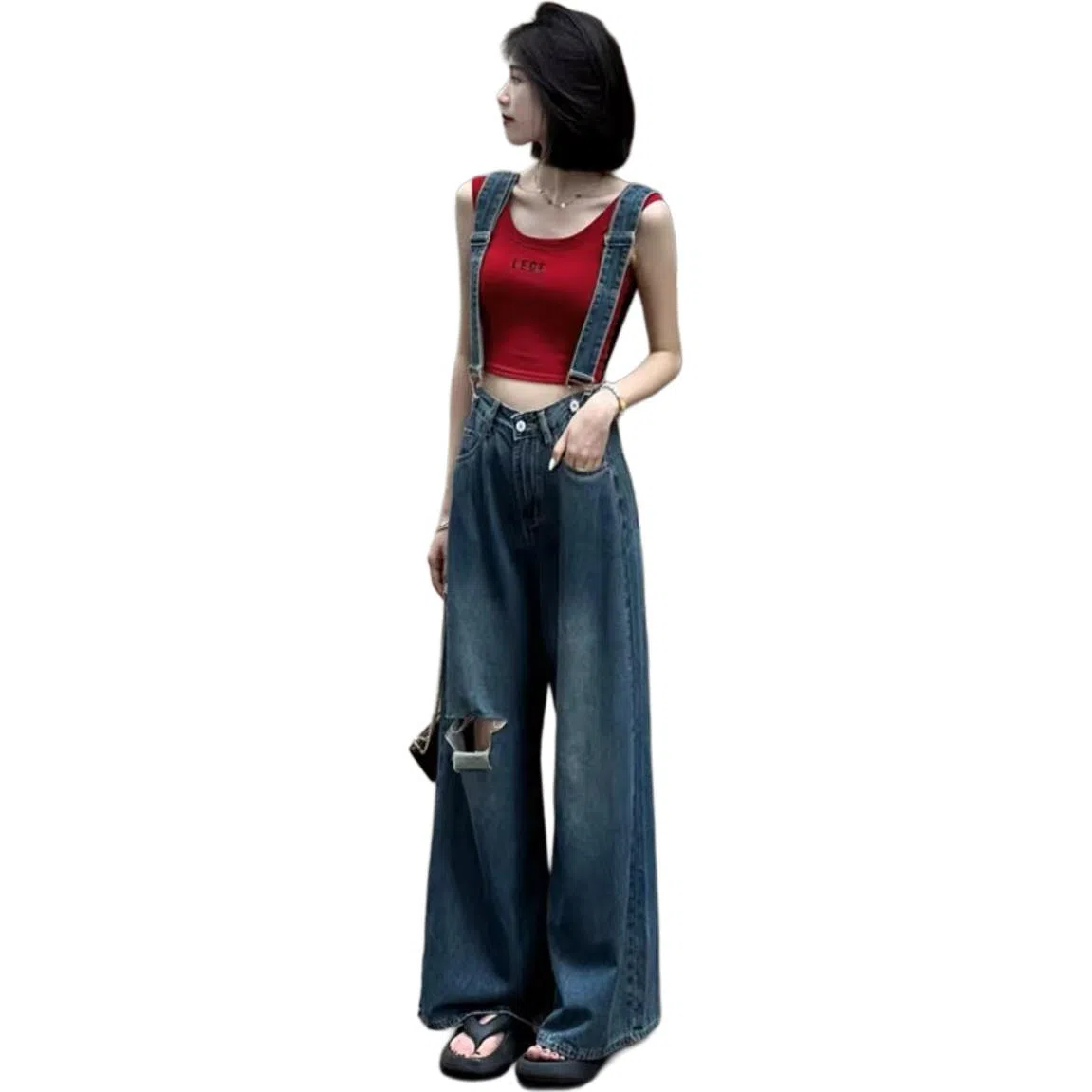 木木兔 阔腿高腰直筒适中背带裤 女款