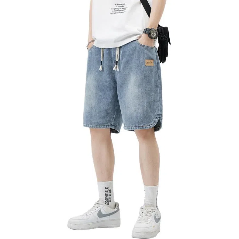 顶峰保罗 星空纹水洗撞色直筒五分裤美式复古薄款潮牌宽松舒适小众百搭休闲阔腿牛仔短裤 男女同款