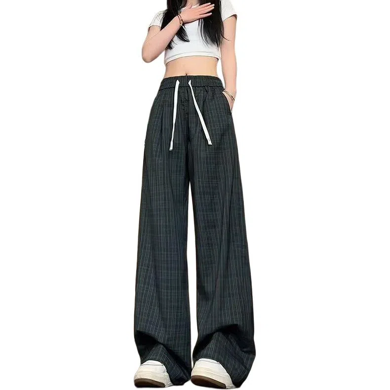 柏黛妃 美式复古格子垂坠感休闲裤 女款