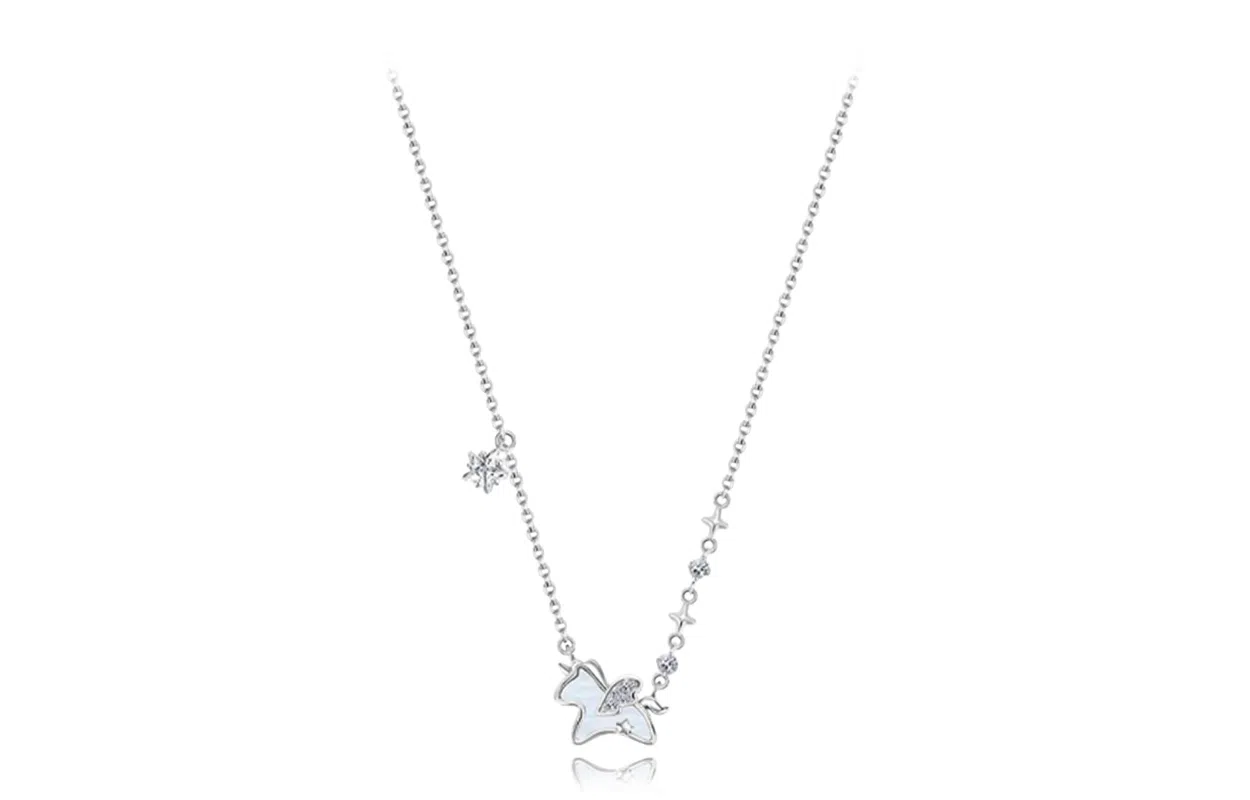 牧言 星光独角兽 森系轻奢气质小众浪漫高级感 光面立体极光蓝色飞马不对称链条星星锁骨链 日常#好运 合金 项链 女款