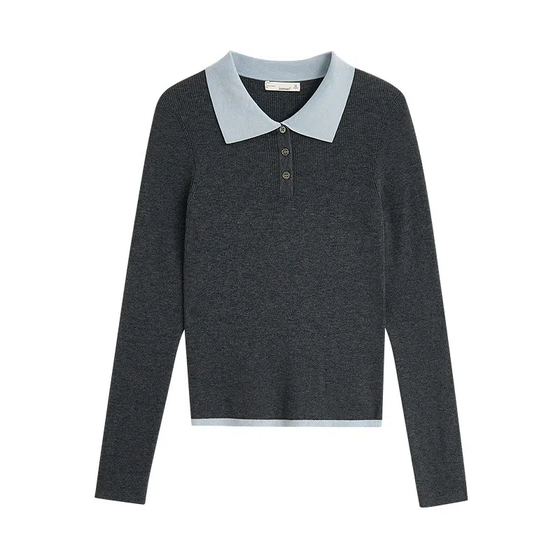 茵曼 简约翻领羊毛套头针织长袖毛衣 女款