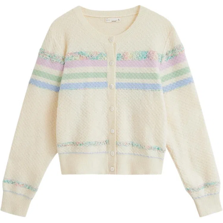 茵曼 温柔风条纹简约开衫外套毛衣 女款