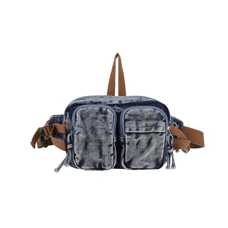 德力熊 复古百搭休闲斜挎包轻便可手提 牛仔布 腰包 男女同款情侣款 黑色/蓝色/深蓝色