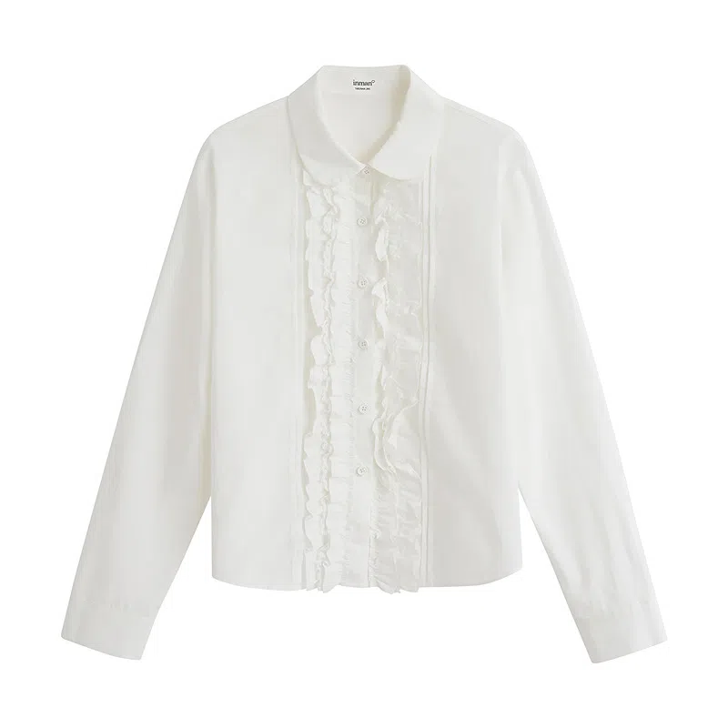 茵曼 娃娃领纯色简约长袖衬衫 女款