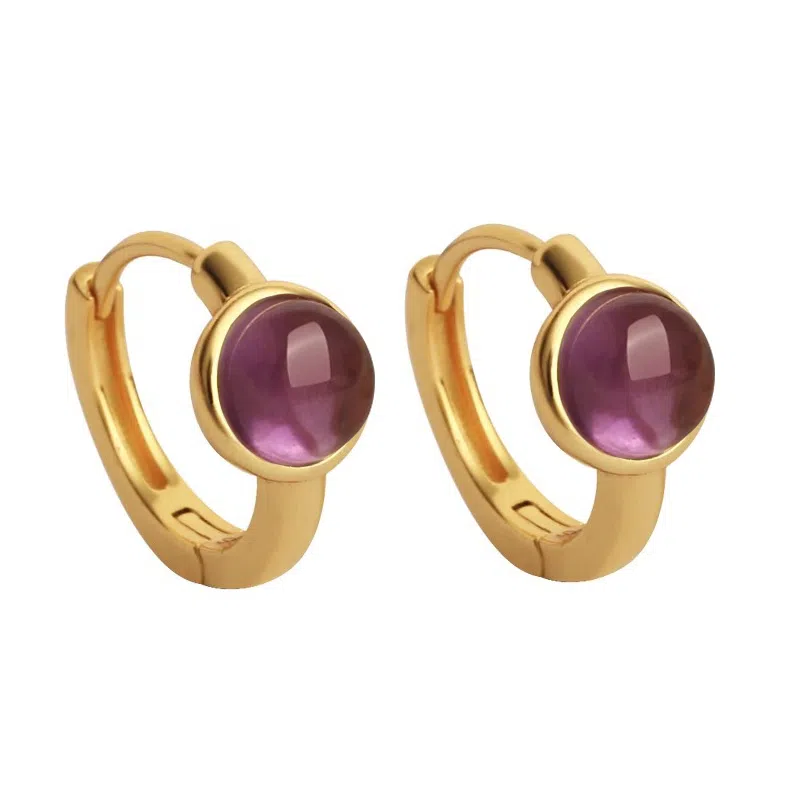 小银匠 豆豆个性百搭小众设计圆珠时尚贵气#好运天然 紫水晶 耳环 女款