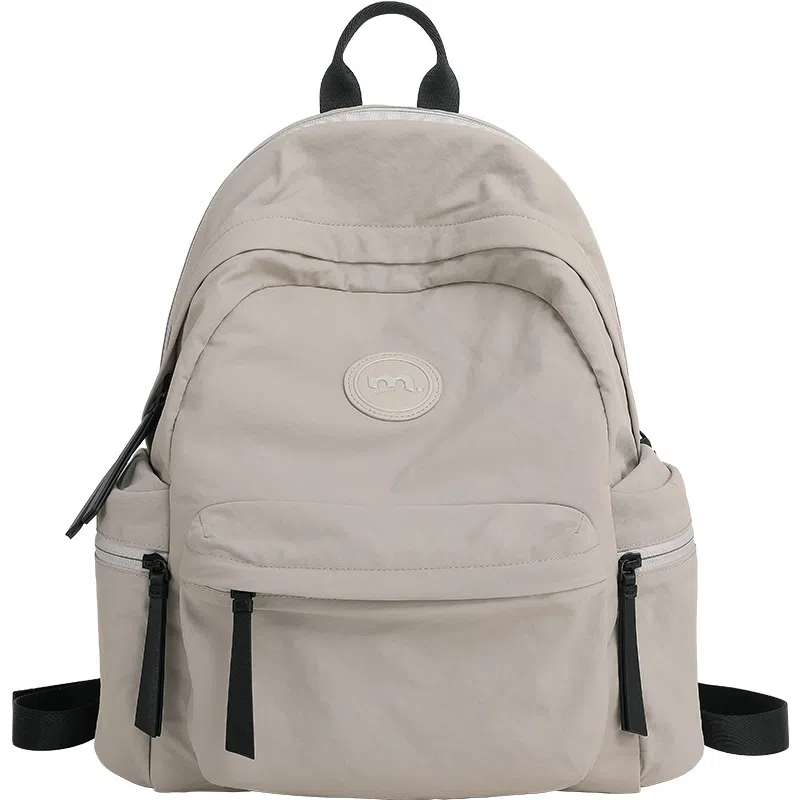 妙迪 时尚潮流纯色大容量 织物 双肩包 常规 男女同款情侣款 椰青灰