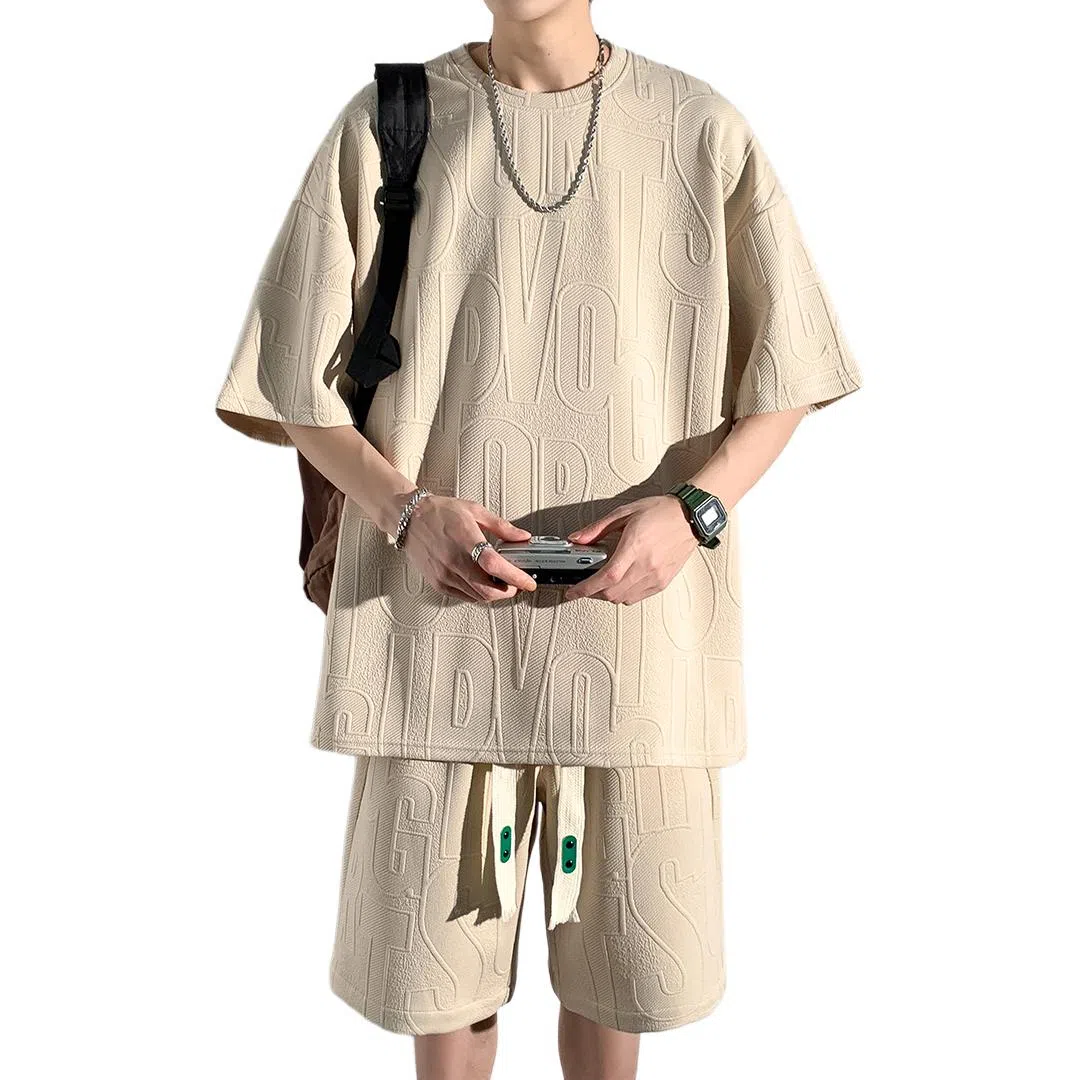 顶峰保罗 简约小众设计感冰丝薄款舒适无性别主义圆领短袖上衣美式潮牌宽松短裤休闲运动套装 男女同款