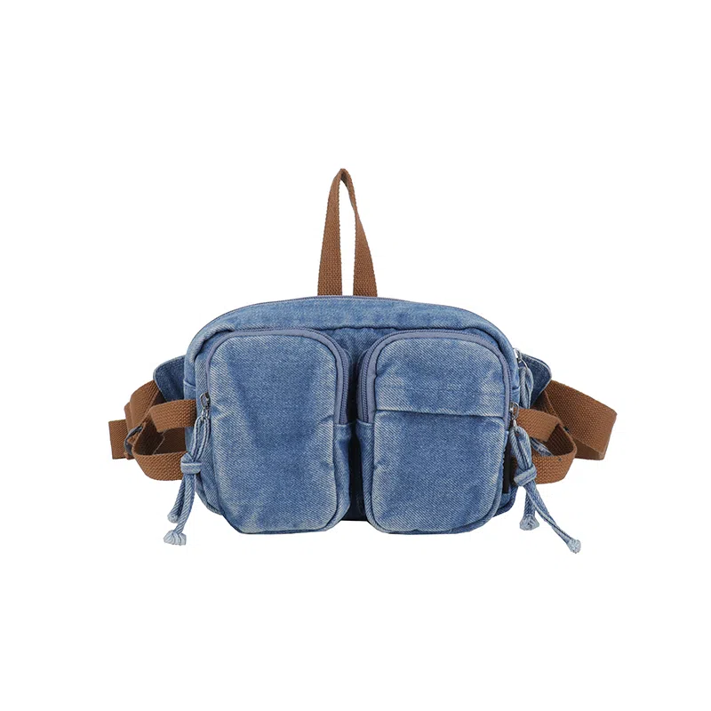 德力熊 复古百搭休闲斜挎包轻便可手提 牛仔布 腰包 男女同款情侣款 黑色/蓝色/深蓝色