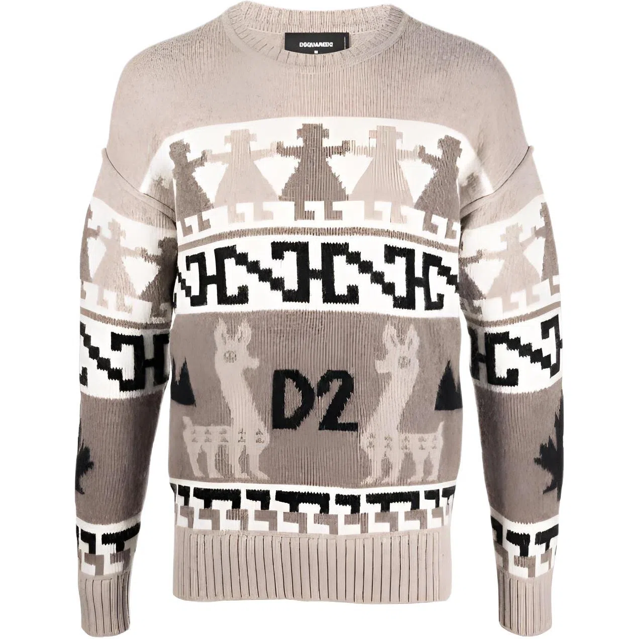 DSQUARED2 FW22 Jacquard Knit Sweater Khaki