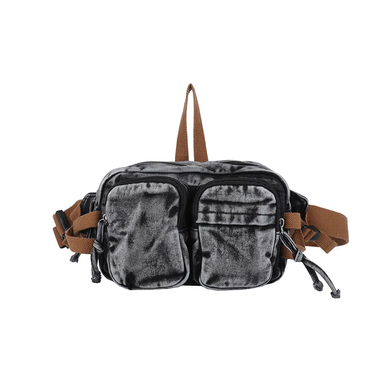 德力熊 复古百搭休闲斜挎包轻便可手提 牛仔布 腰包 男女同款情侣款 黑色/蓝色/深蓝色