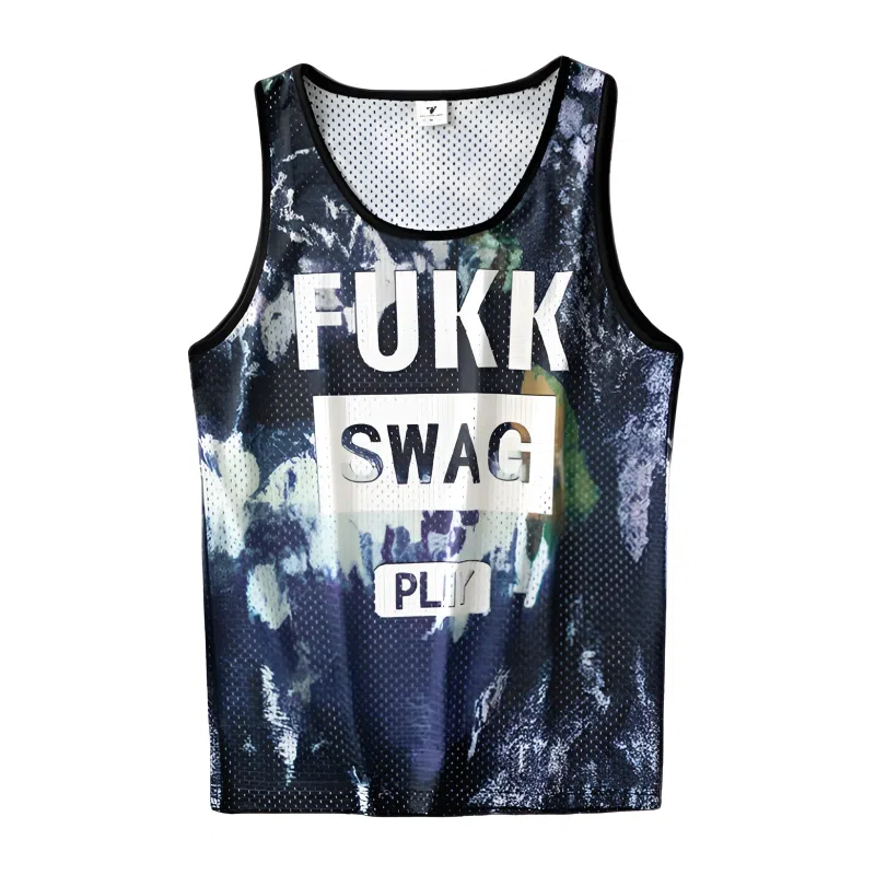 泡泡陷阱 潮流复古字母印花休闲透气网眼简约运动健身跑步坎肩无袖篮球背心 男女同款