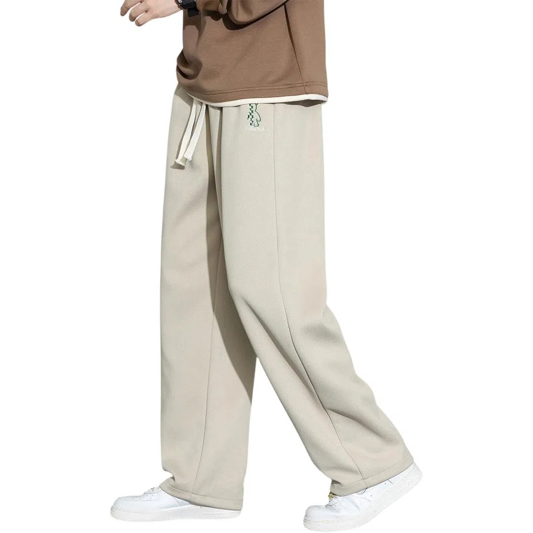 顶峰保罗 直筒百搭阔腿长裤宽松垂感舒适运动冰丝潮牌小熊刺绣侧边条纹高街无性别主义休闲裤 男女同款