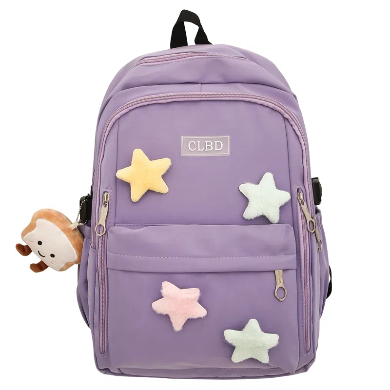 行途 可爱简约学院风 尼龙 双肩包 常规 女款 黑色/粉色/绿色/紫色