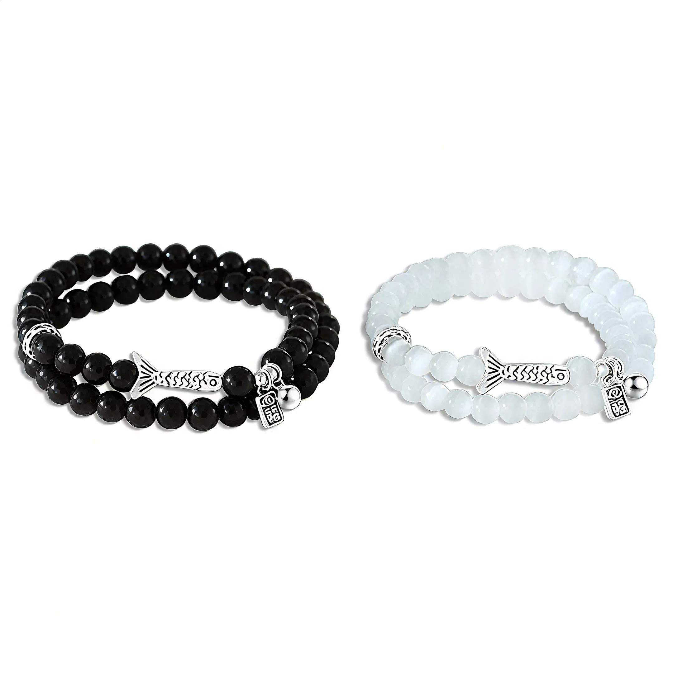 【纯银 | 异地可分开发货】 琅风 双层锦鲤福牌转运珠一对叠戴可调高级设计感潮流#好运 黑曜石 手串 男女同款情侣款