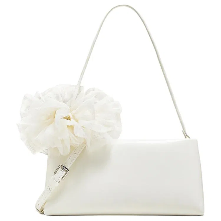 百思图 时尚潮流百搭 人造革 腋下单肩包 中号 女款 淡黄/米白色