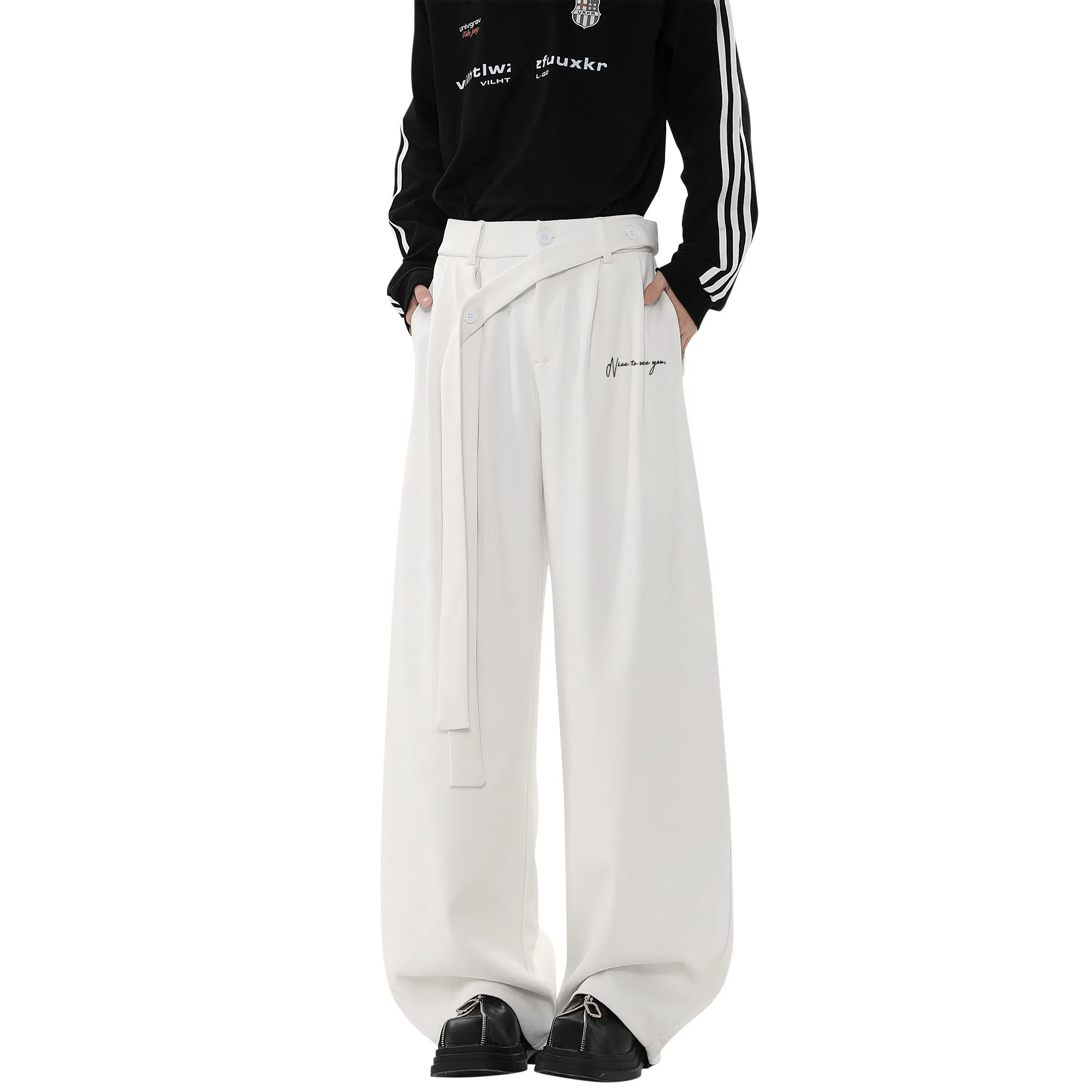 王者荣耀 美式高街纯色直筒垂感长裤宽松舒适痞帅青少年休闲百搭时尚潮牌西装裤 标语款 男女同款