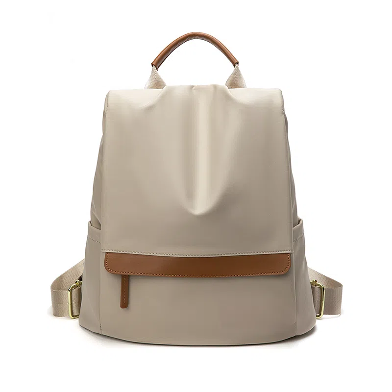 老人头 简约时尚高中生大学生高颜值防盗设计背包 织物 双肩包 女款 百搭黑/杏配棕