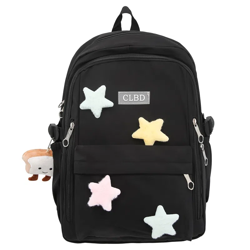 行途 可爱简约学院风 尼龙 双肩包 常规 女款 黑色/粉色/绿色/紫色