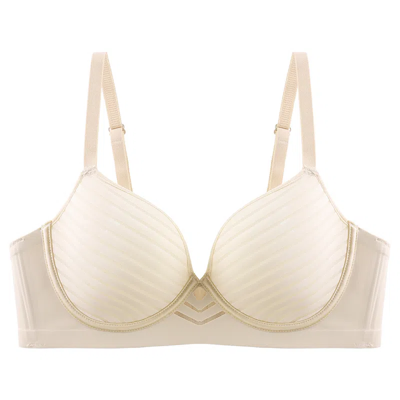欧迪芬 裸感无痕冰丝轻薄透气亲肤柔软反重力提拉果冻软支撑上托聚拢防下垂收副乳条纹优雅夏季冰凉感文胸 女款