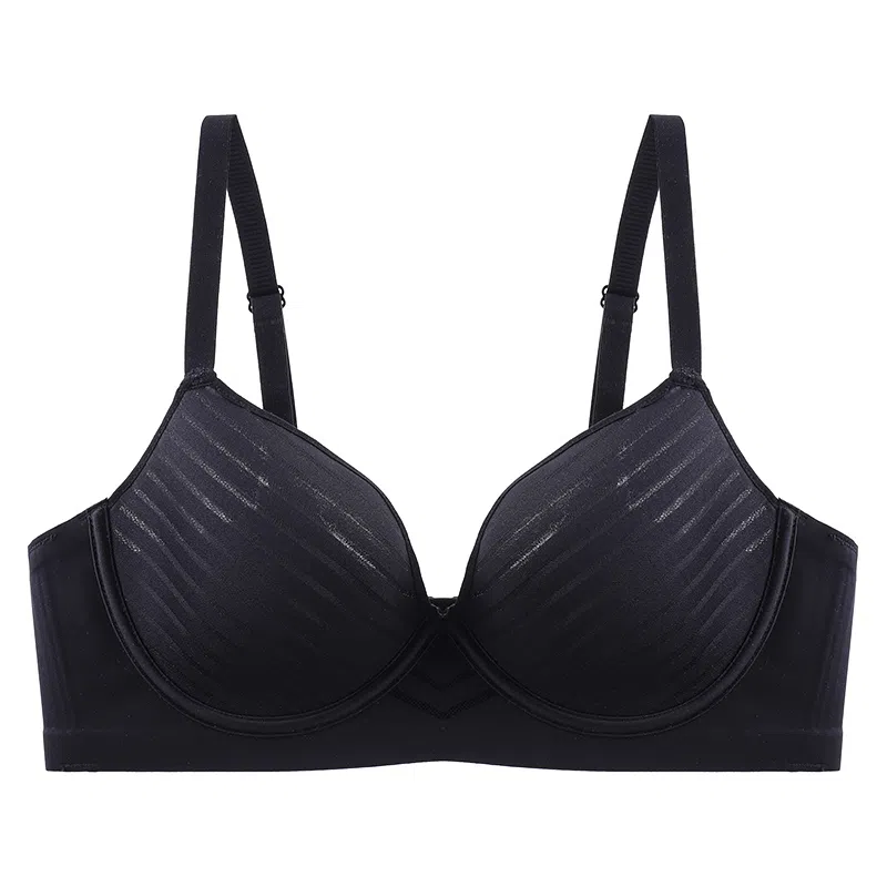 欧迪芬 裸感无痕冰丝轻薄透气亲肤柔软反重力提拉果冻软支撑上托聚拢防下垂收副乳条纹优雅夏季冰凉感文胸 女款
