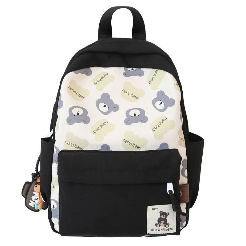 醇龙 小熊卡通校园背包大容量学生书包 尼龙 双肩包 男女同款情侣款 黑色/红色/棕色/粉色/卡其色