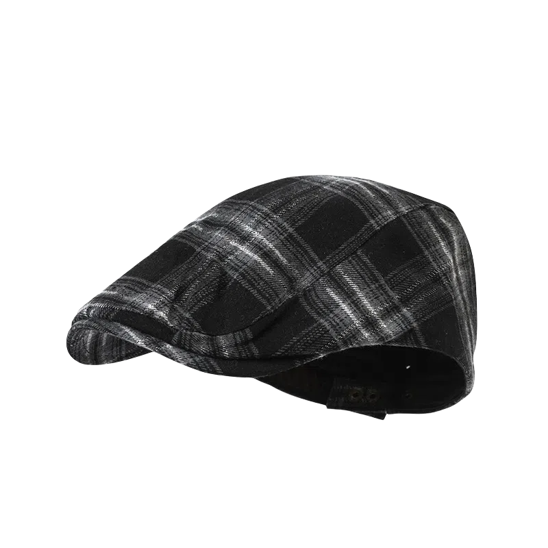 氧气樱桃 秋冬学院风经典格纹短檐显脸小英伦复古保暖防寒反戴前进帽 涤纶 贝雷帽 男女同款情侣款