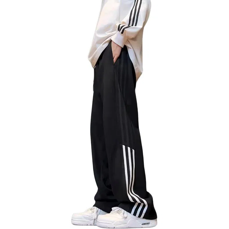 悍戈 美式潮牌秋季宽松直筒条纹运动卫裤 小众创意撞色设计 日常通勤百搭休闲裤 男女同款
