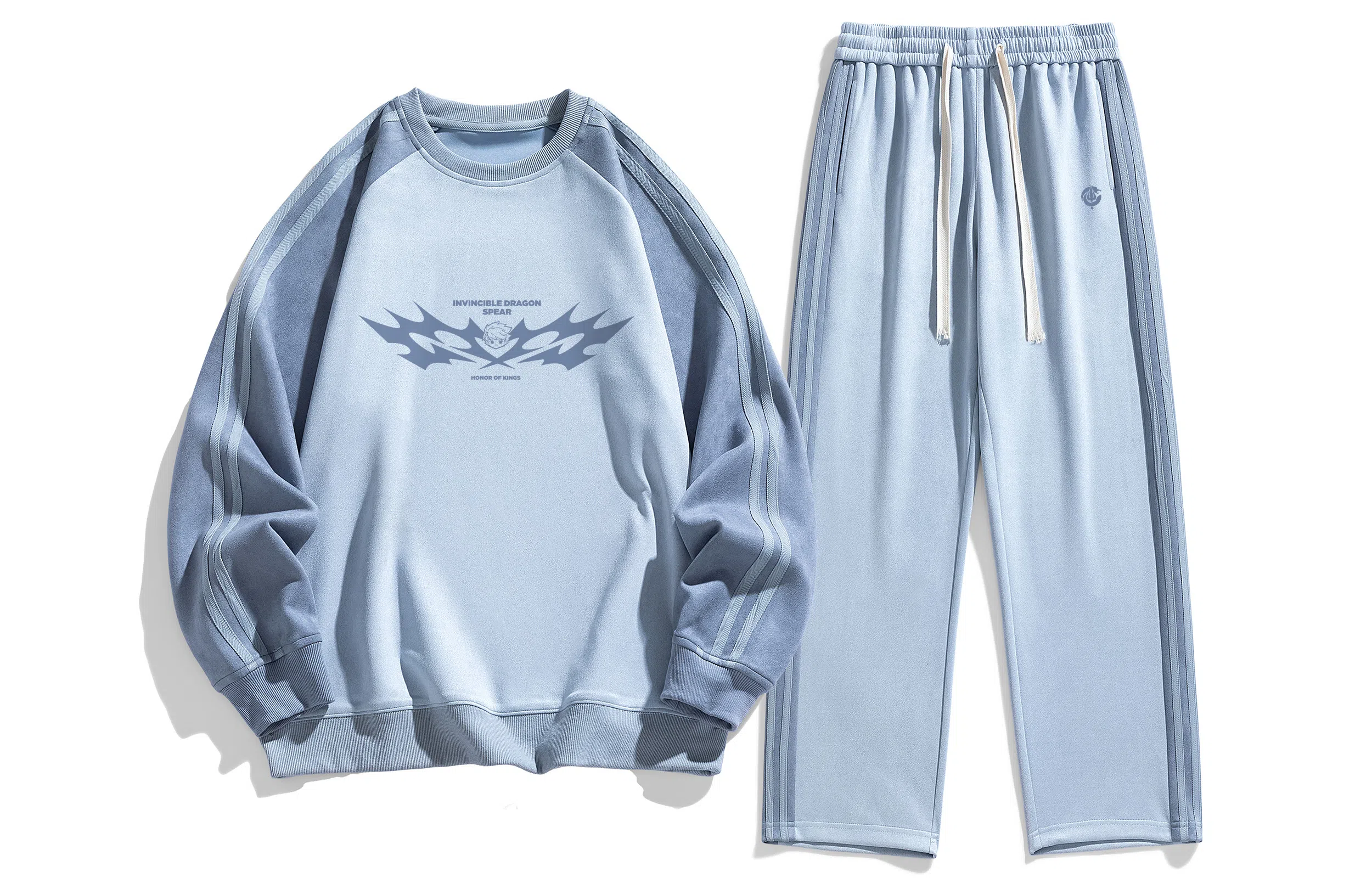 王者荣耀 美式复古拼接撞色长袖圆领上衣长裤两件套宽松舒适居家户外通勤百搭时尚休闲运动套装 男女同款