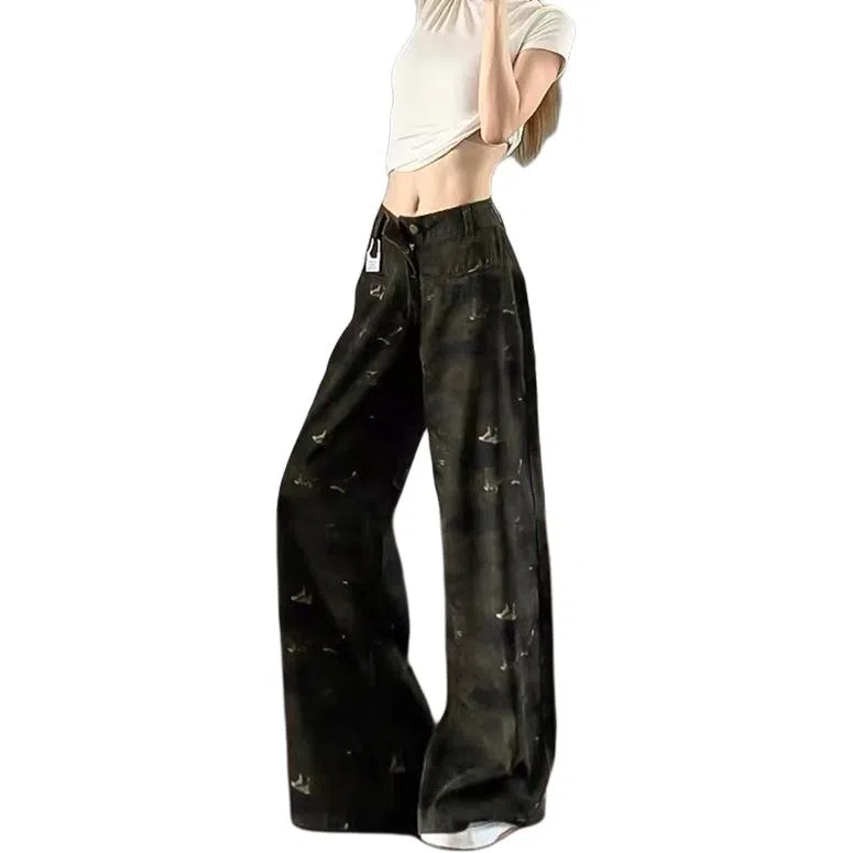 如续 美式高街迷彩高腰牛仔裤 女款