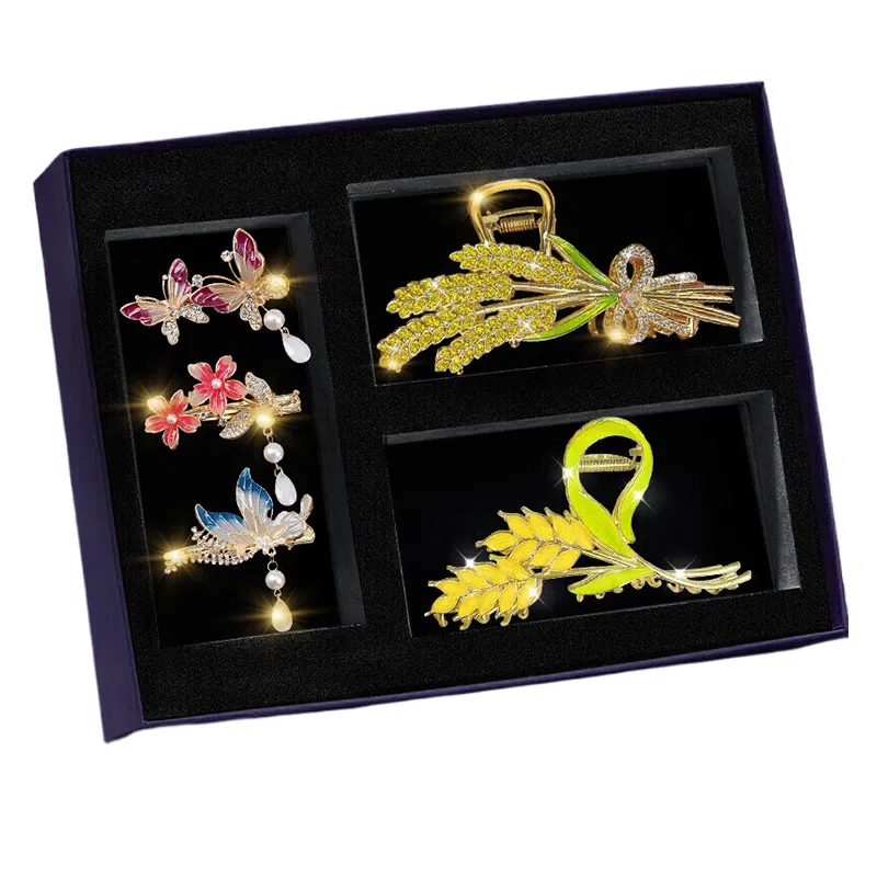 妖娆猫 高档刘海侧边头花高端高级感轻奢后脑勺一字鲨鱼 合金 发夹 女款