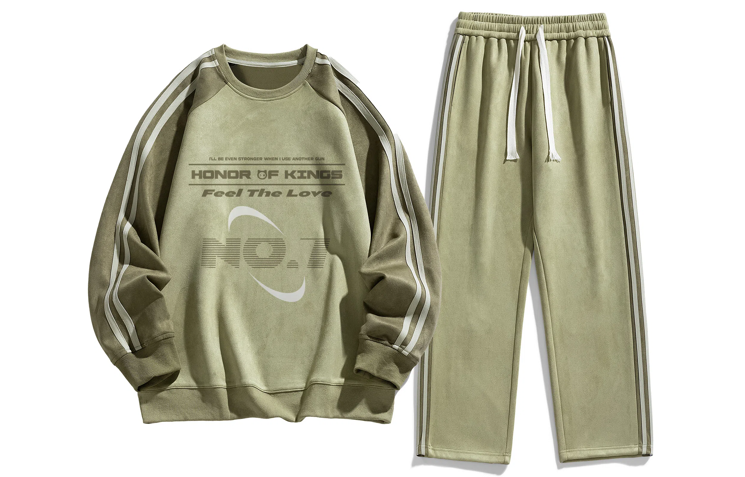 王者荣耀 鲁班七号款 美式高街拼接撞色条杠圆领长袖上衣时尚百搭宽松舒适长裤休闲运动套装 男女同款