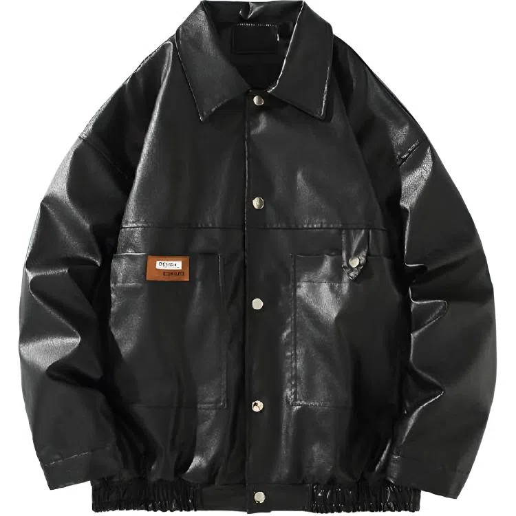 街头潮流美式复古宽松机车风外套皮衣 男女同款