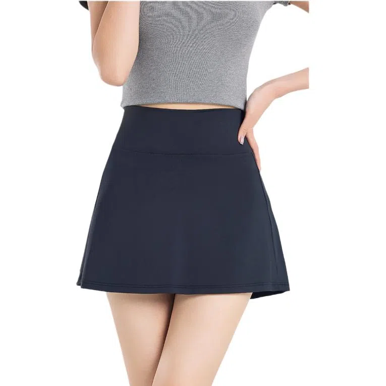 欧迪芬  夏季运动半身裙女高腰弹力假两件短裤女防走光网球羽毛球跑步高尔夫冰感透气速干百褶显瘦纯色舒适户外百搭  瑜伽短裙  女款