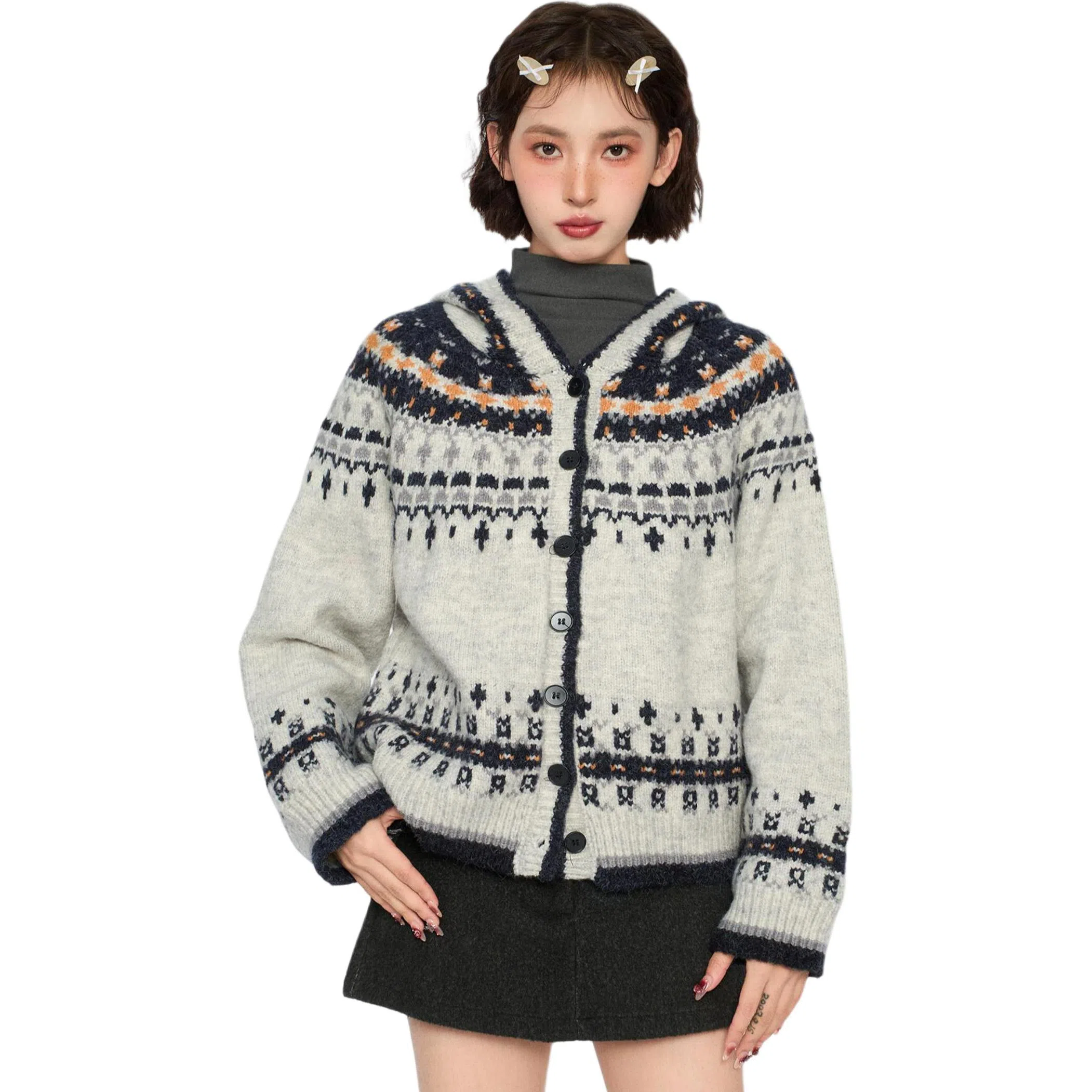 Bodafei Printed Hoodie Cardigan