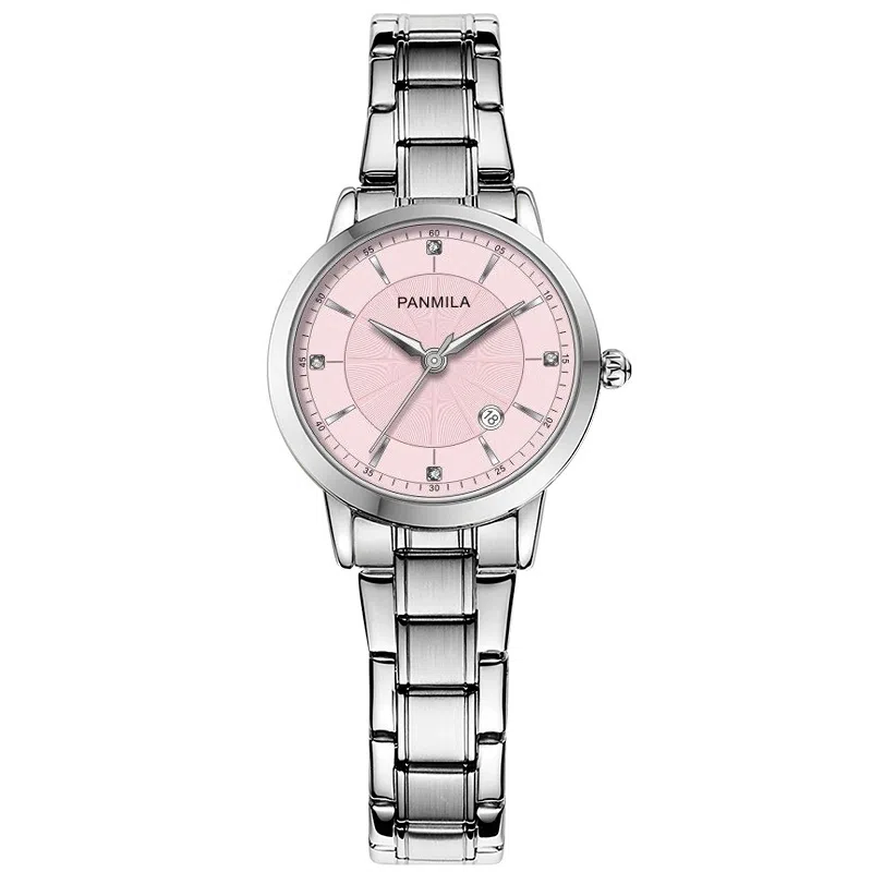 Fanmila Quartz Pink Dial Steel Strap Watch