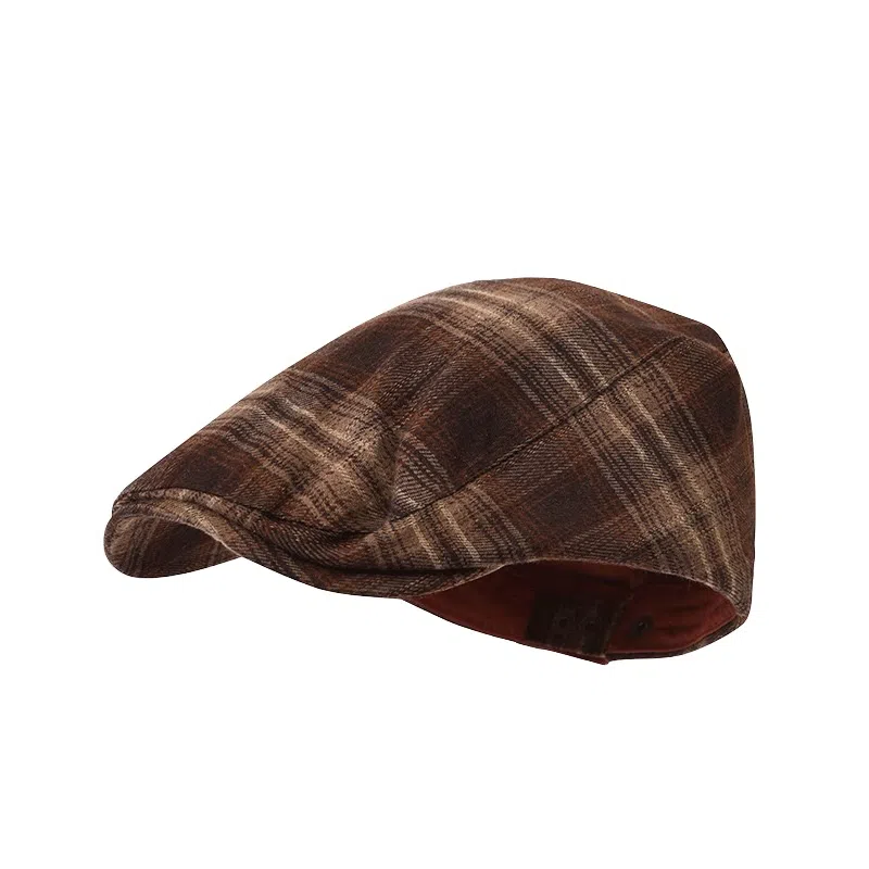 氧气樱桃 秋冬学院风经典格纹短檐显脸小英伦复古保暖防寒反戴前进帽 涤纶 贝雷帽 男女同款情侣款